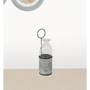 Victoria 8 in. Gray Galvanized Metal and Glass Jar Holder