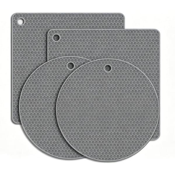Silicone Trivets with Heat-Resistant, Non-Slip, Food-Grade for Hot Dishes, Kitchen Countertops and Table, Gray (4-Pack)