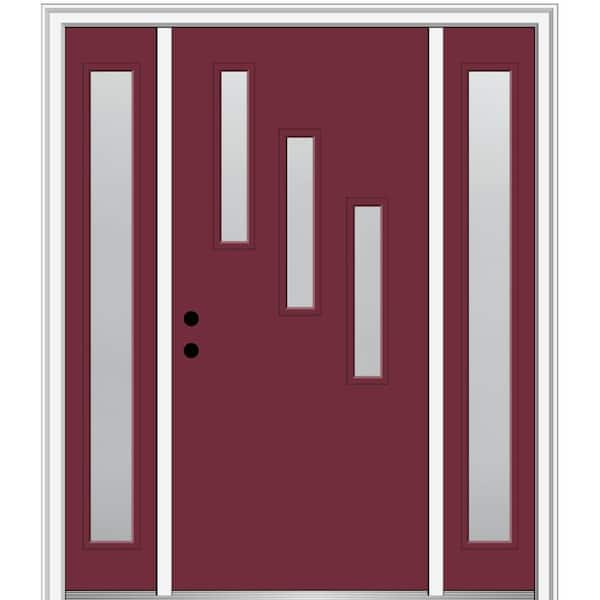 MMI Door 64.5 in. x 81.75 in. Davina Right-Hand Inswing 3-Lite Frosted Painted Fiberglass Smooth Prehung Front Door w/ Sidelites