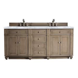Bristol 72 in. W x 23.5 in.D x 34 in. H Double Bath Vanity in Whitewashed Walnut with Marble Top in Carrara White