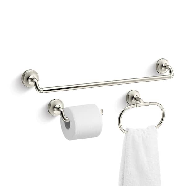 Paces 3-Piece Bath Hardware Set with Towel Bar, Toilet Paper Holder and Hand Towel Holder in Vibrant Polished Nickel