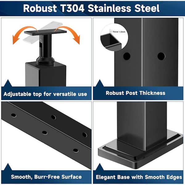 Afoxsos 2 in. Matte Black T304 Cable Railing Post Kits 5 Pack