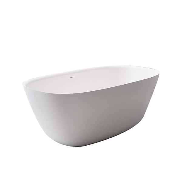 66.81 in. x 31.64 in. Stone Resin Solid Surface Freestanding Flatbottom Soaking Bathtub in Matte White