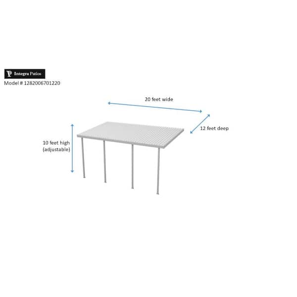 20 ft. x 12 ft. White Aluminum Frame White Roof Carport, 4 Posts 20 lbs. Snow Load