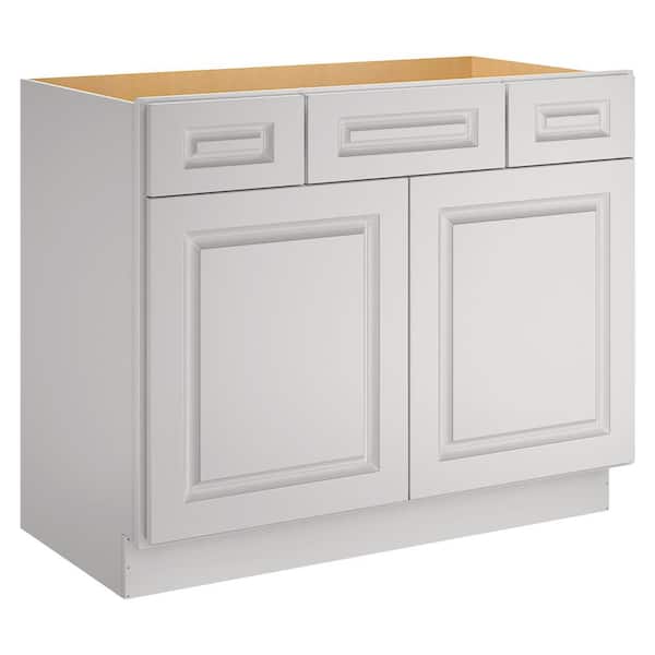 HOMEIBRO Newport 42-in W X 21-in D X 34.5-in H in Raised PanelDove Plywood Ready to Assemble Floor Vanity Base Kitchen Cabinet