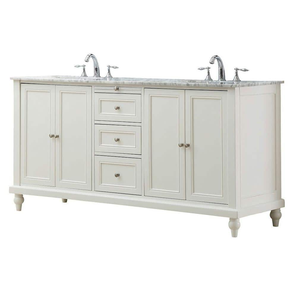 Pearl White Double Vanity with Carrara Marble Top