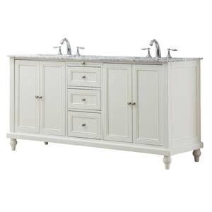 Classic 70 in. Double Vanity in Pearl White with Marble Vanity Top in Carrara White