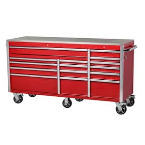 72 in. W x 24 in. D Heavy Duty 15-Drawer Mobile Workbench Cabinet with Stainless Steel Top in Gloss Red