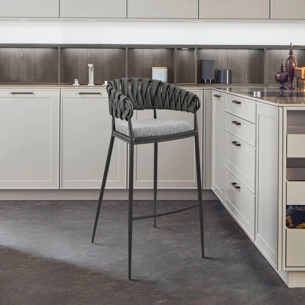 Vigona Gray Faux Leather and Metal Bar Stool