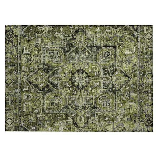 Olive Green and Dark Green 2 ft. x 3 ft. Woven Oriental Rectangle Indoor/Outdoor Area Rug