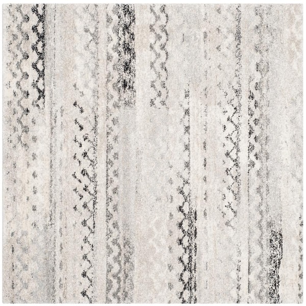 SAFAVIEH Retro Cream/Gray 8 ft. x 8 ft. Square Striped Area Rug