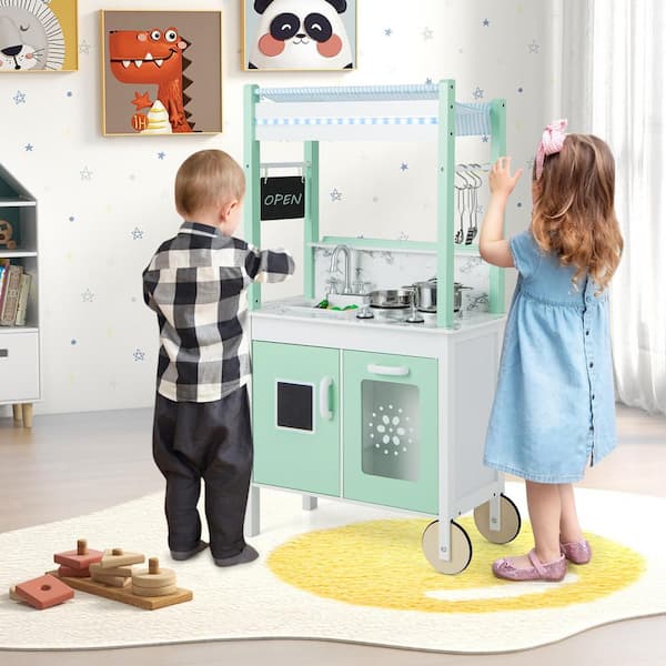 Gymax Double-Sided Pretend Play Kitchen Kids Wooden Grocery Stand