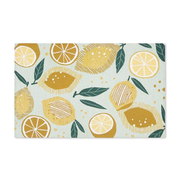TOWN & COUNTRY LIVING Luxe Livie Fresh Lemon Seafoam Green 24 in. x 40 in. Machine Washable Kitchen Mat