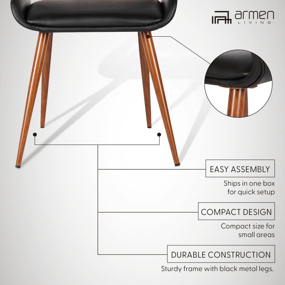 Mid-Century Modern Black Faux Leather Upholstered Side Chair with Walnut Wood Frame