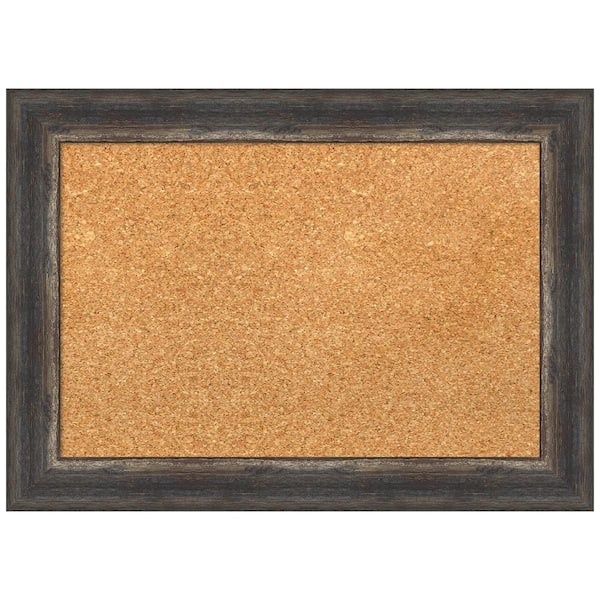 Amanti Art Bark Rustic Char 21.38 in. x 15.38 in. Framed Corkboard Memo Board