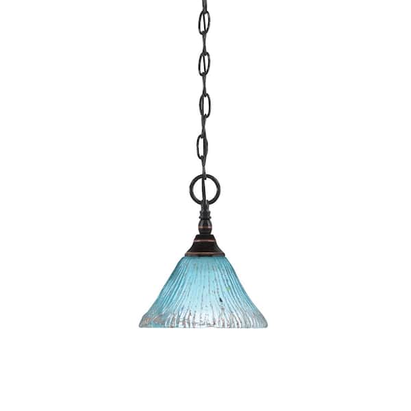 Unbranded Elva 100-Watt 1-Light Black Copper Shaded Pendant Light with 7 in. Teal Crystal Glass Shade, No bulb included