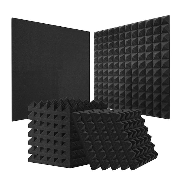 Acoustic Foam Panels, 36 Pack 12 x 12 x 2 in. Pyramid Soundproof Wall Panels Acoustic Panels Black Polyurethane