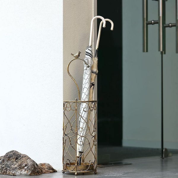 Antique Gold Series Metal Umbrella Stand with Cast Iron Bird