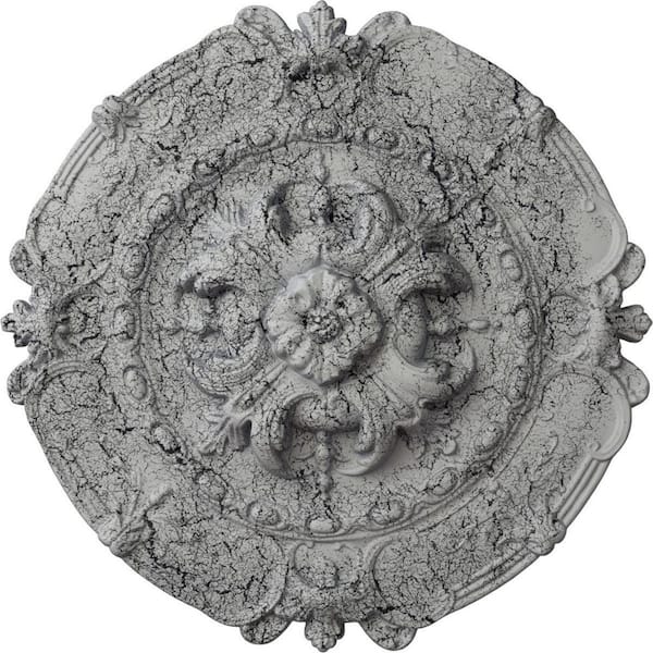 Ekena Millwork 2-3/8 in. x 16-1/2 in. x 16-1/2 in. Polyurethane Southampton Ceiling Medallion, Ultra Pure White Crackle