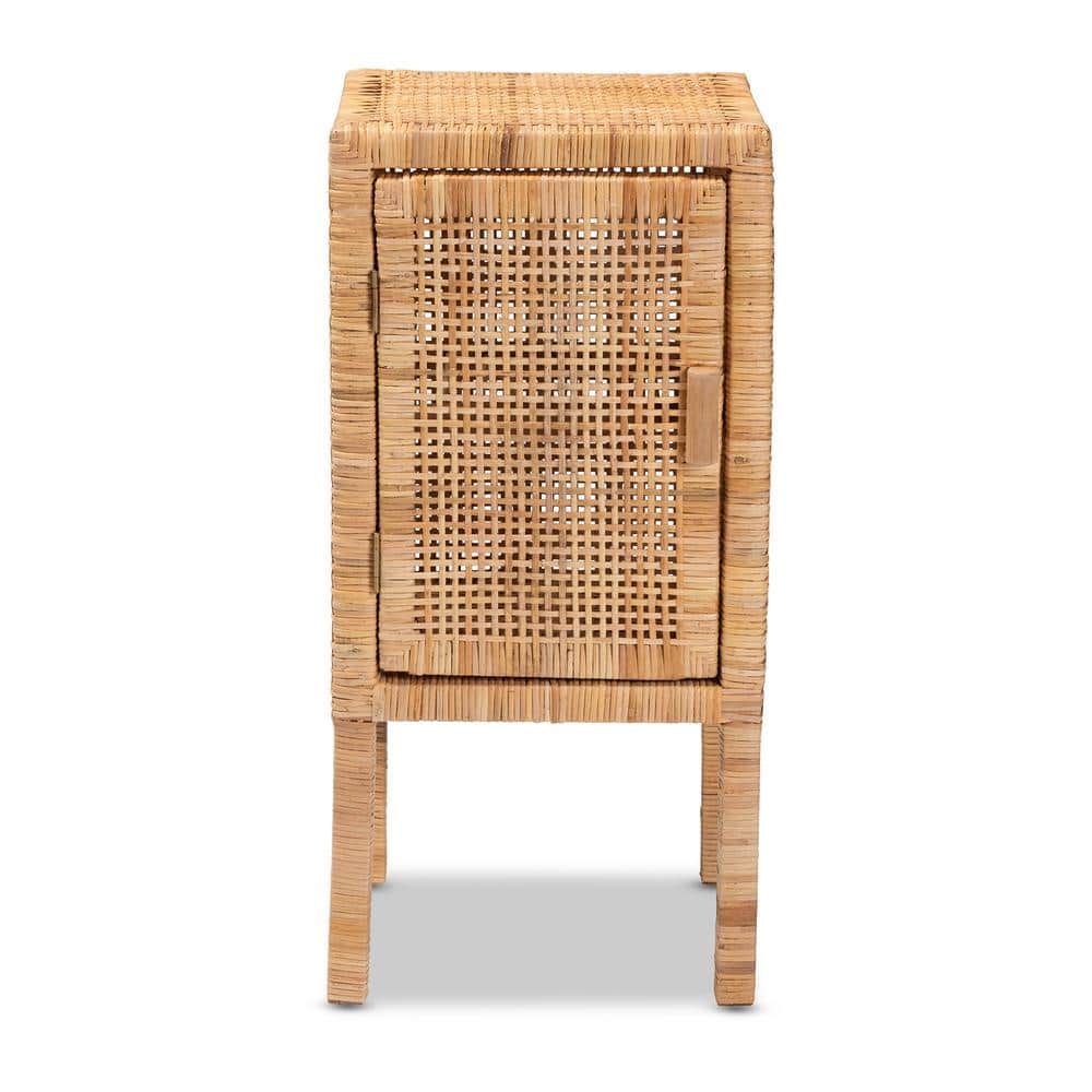 Natural Mahogany and Rattan Bohemian Night Table