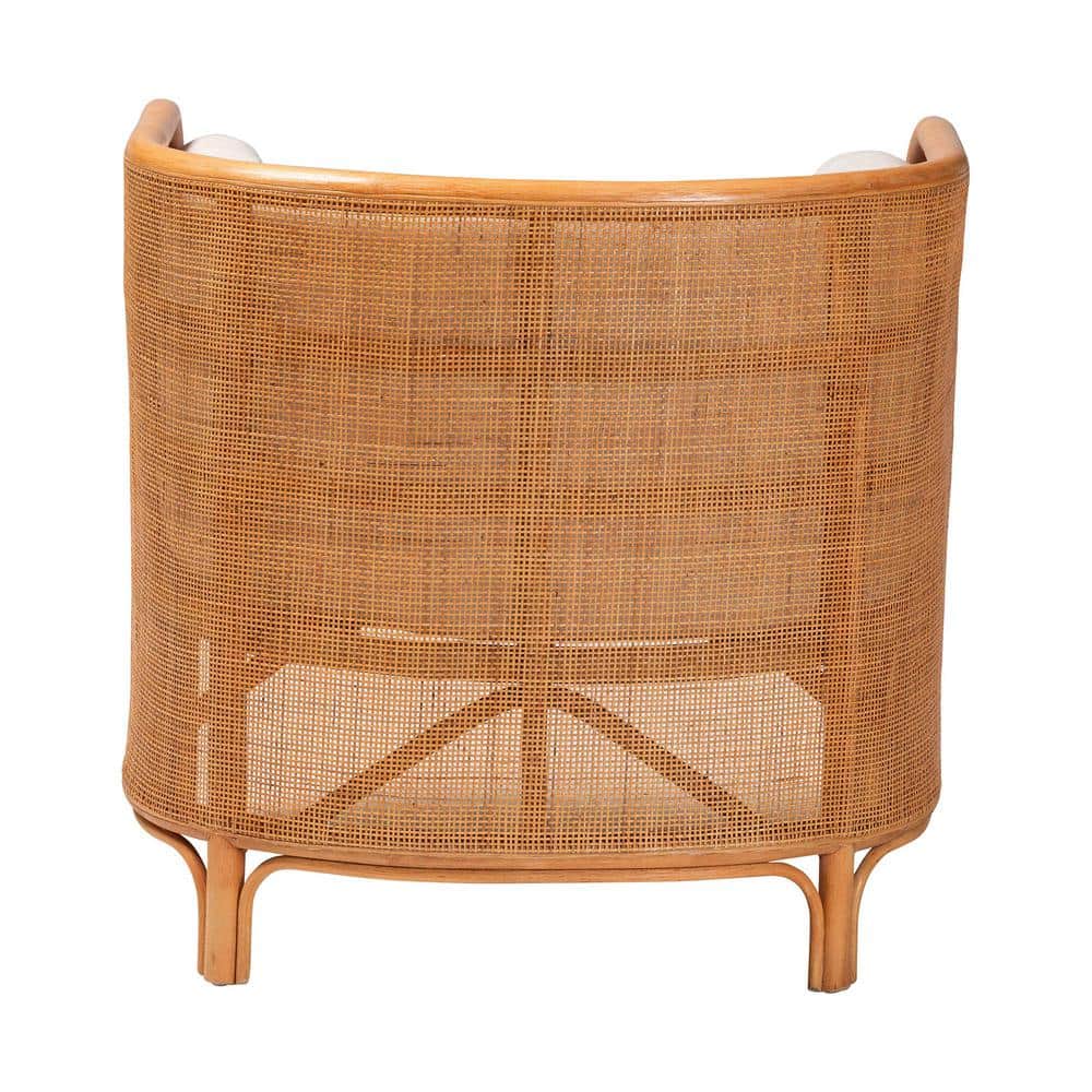 Handcrafted White and Honey Rattan Geometric Accent Chair