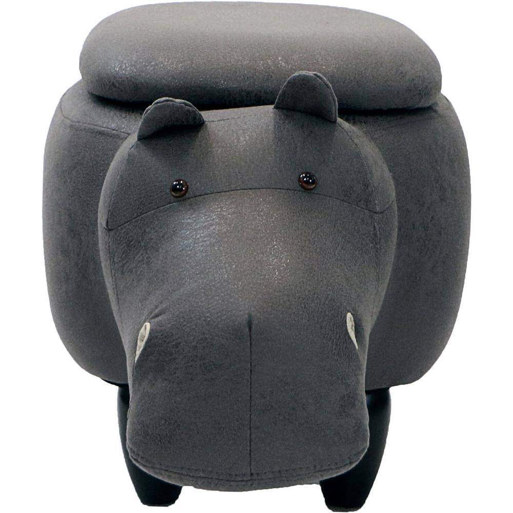 Gray Hippo Animal-Shaped Cotton Storage Ottoman