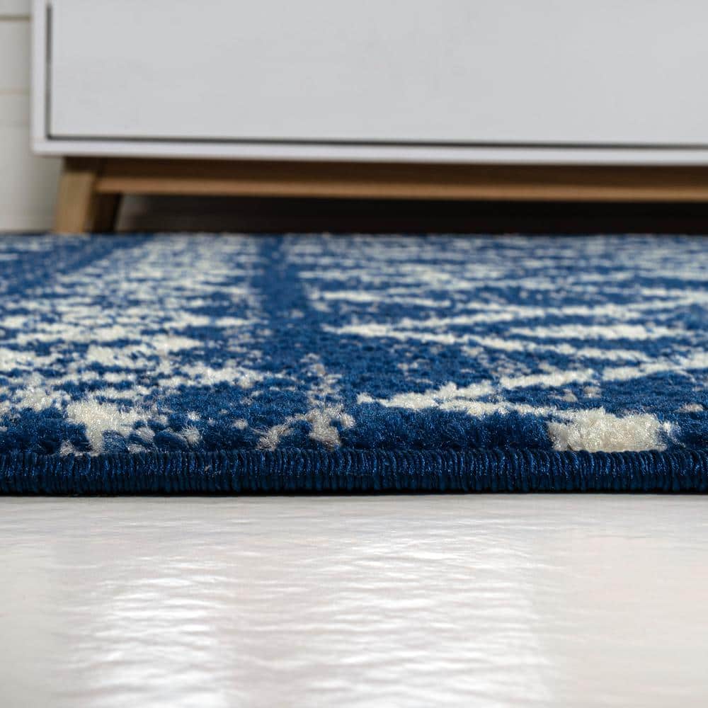 Navy and Cream Synthetic Rectangular 8' x 10' Area Rug