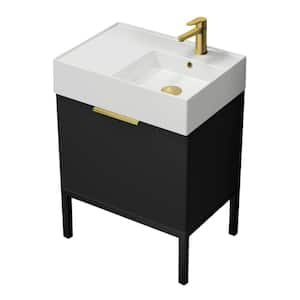 Derin 23.6 in. W x 17.3 in. D x 34.64 in. H Modern Bathroom Vanity in Matte Black With White Ceramic Top