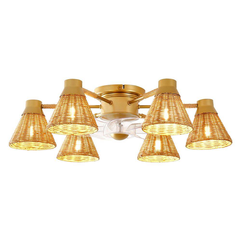25.59 in. Indoor Gold Modern Dimmable Reversible 6-Speeds Flush Mount Ceiling Fan with Light Kit and Remote Included price history on PriceWatchPro