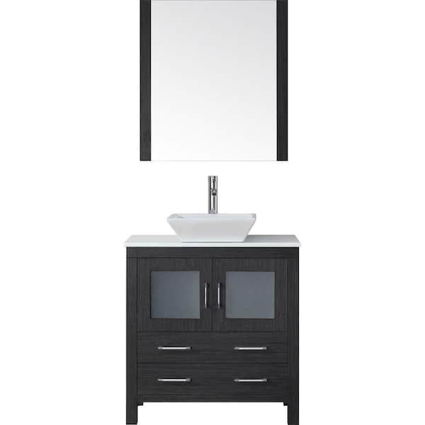 Virtu USA Dior 33 in. W Bath Vanity in Zebra Gray with Stone Vanity Top in White with Square Basin and Mirror