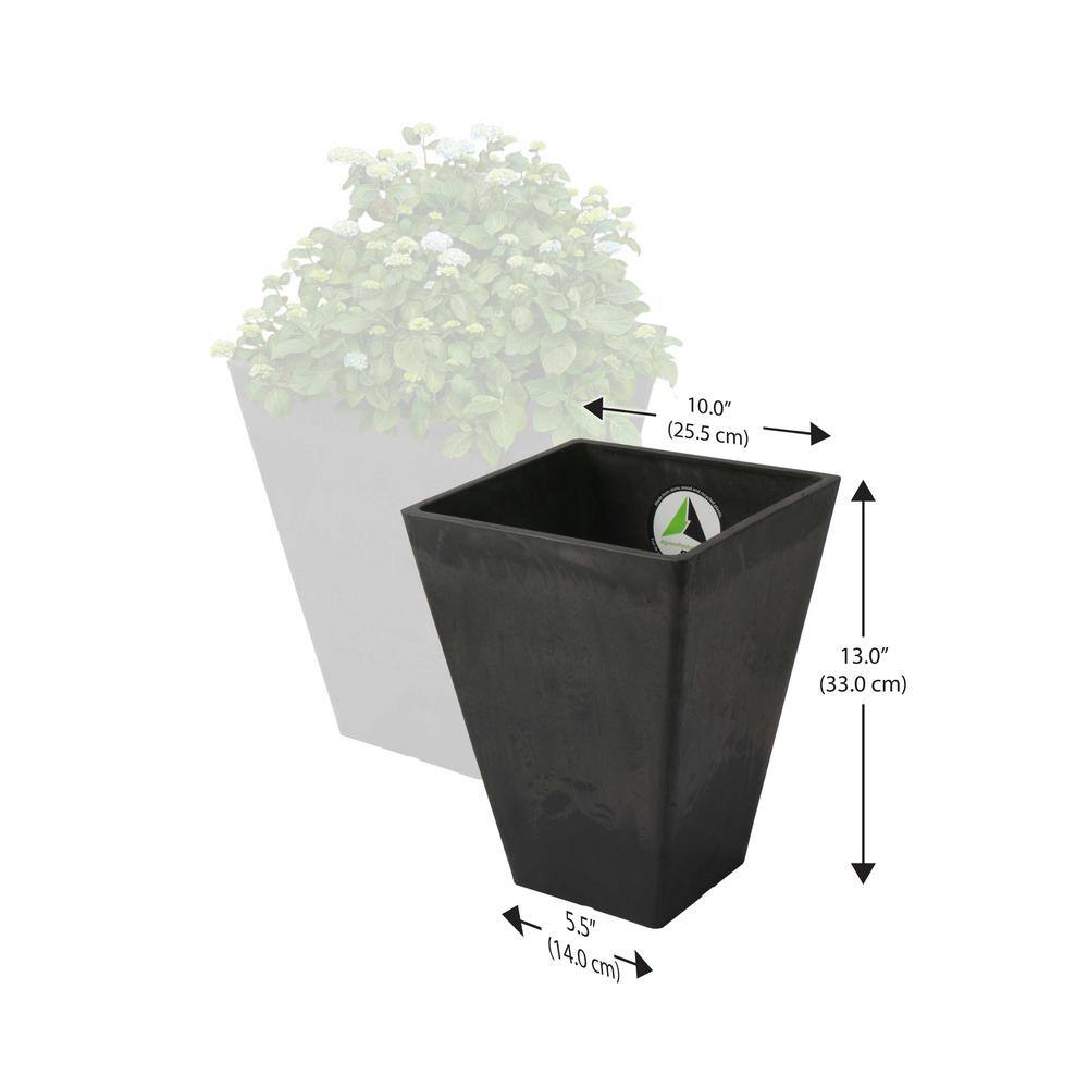 Valencia Black Composite Resin Square Planters with Watering Trays, 13-Inch, Set of 2