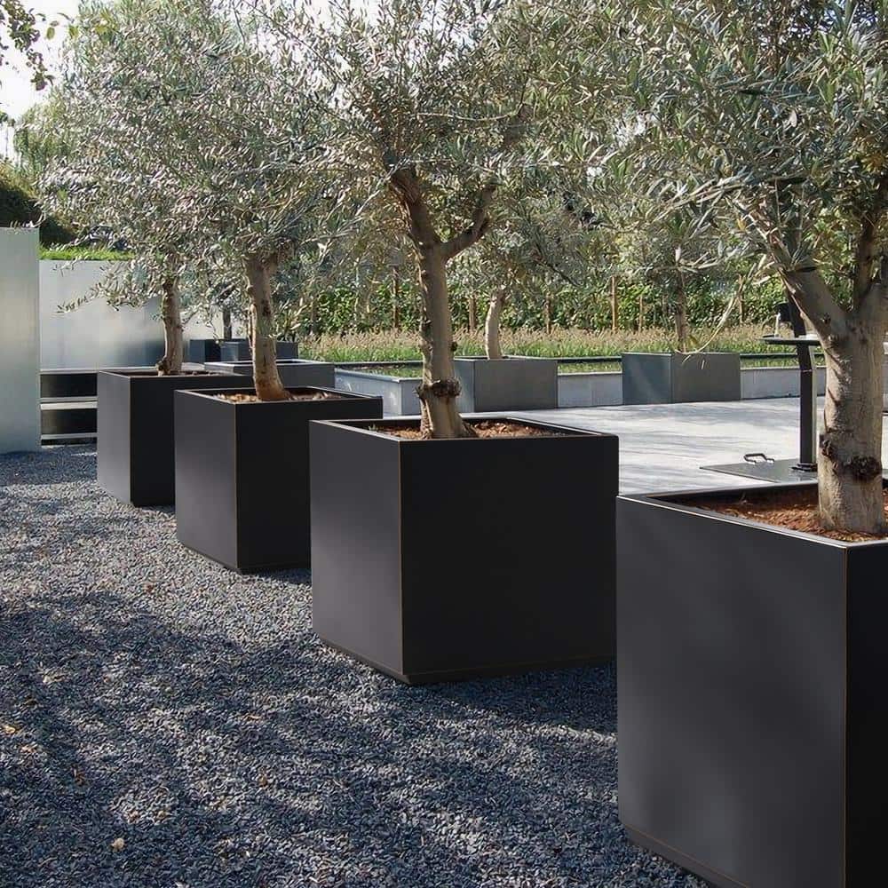 Large Black and Gold Square Metal Planter Box