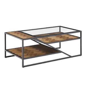 48 in. Black Metal Parquet Rectangle Wood And Glass Coffee Tables