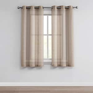 Faux Silk 38 in. x 64 in. Grommet Light Filtering Curtain in Taupe (Set of 2)