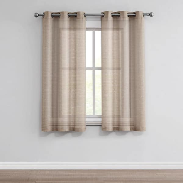 Tribeca Faux Silk 38 in. x 64 in. Grommet Light Filtering Curtain in Taupe (Set of 2)