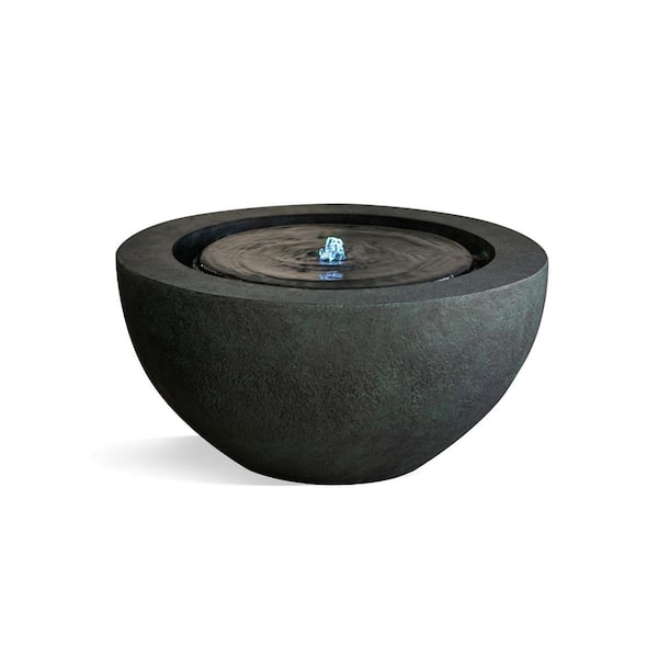 XBRAND 19.8 in. W Round Polyresin Indoor/Outdoor Sphere Water Fountain w/LED Light, Garden Water Fountain, Dark Green