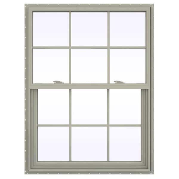 JELD-WEN 29.5 in. x 35.5 in. V-2500 Series Desert Sand Vinyl Single Hung Window with Colonial Grids/Grilles