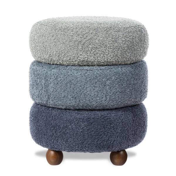 Modern Gradient Blue Upholstered Storage Ottoman or Accent Stool with Rubberwood Ball Feet