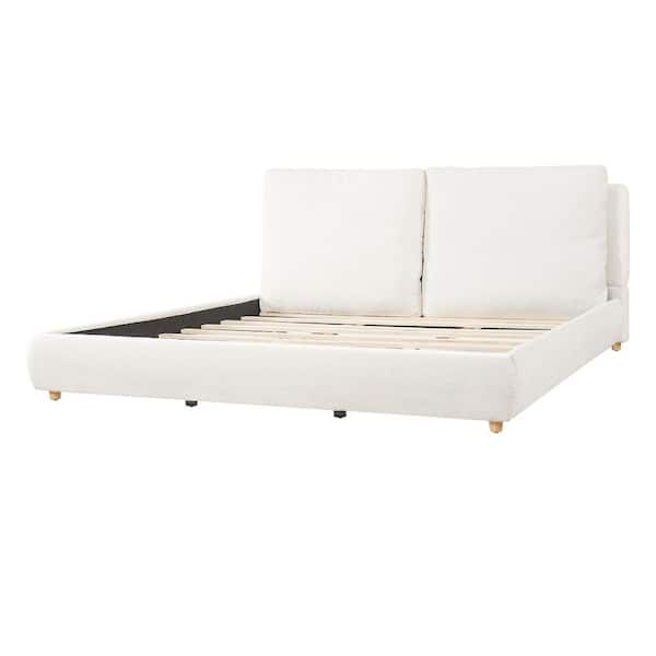Harper & Bright Designs Off White Wood Frame King Size Boucle