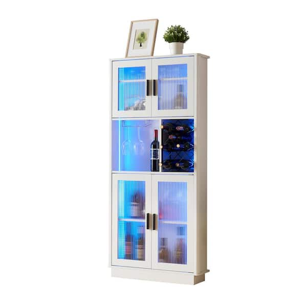 Polibi LED Wine Bar Cabinets with Wine Rack, Wine Bottle Rack, Storage Cabinet for Room, Narrow White