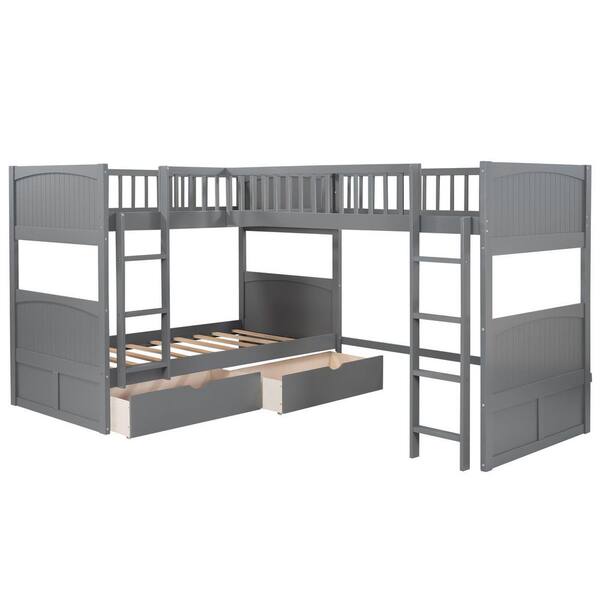 STICKON Gray Twin Size Bunk Bed and Loft Bed with 2-Drawers