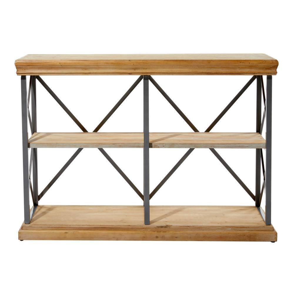 48" Brown Fir Wood and Iron 3-Tier Shelving Unit