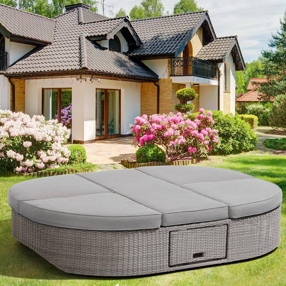 Sandra 75" Gray Aluminum Wicker Outdoor Daybed