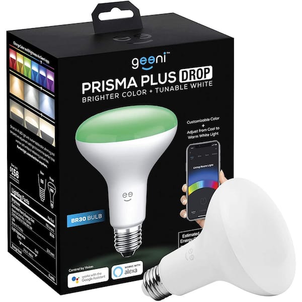 Geeni 65-Watt Equivalent BR30 Prisma Plus Drop Dimmable & Tunable Wi-Fi Smart LED Light Bulb, Multi-color 2700K-6500K (1-Bulb)