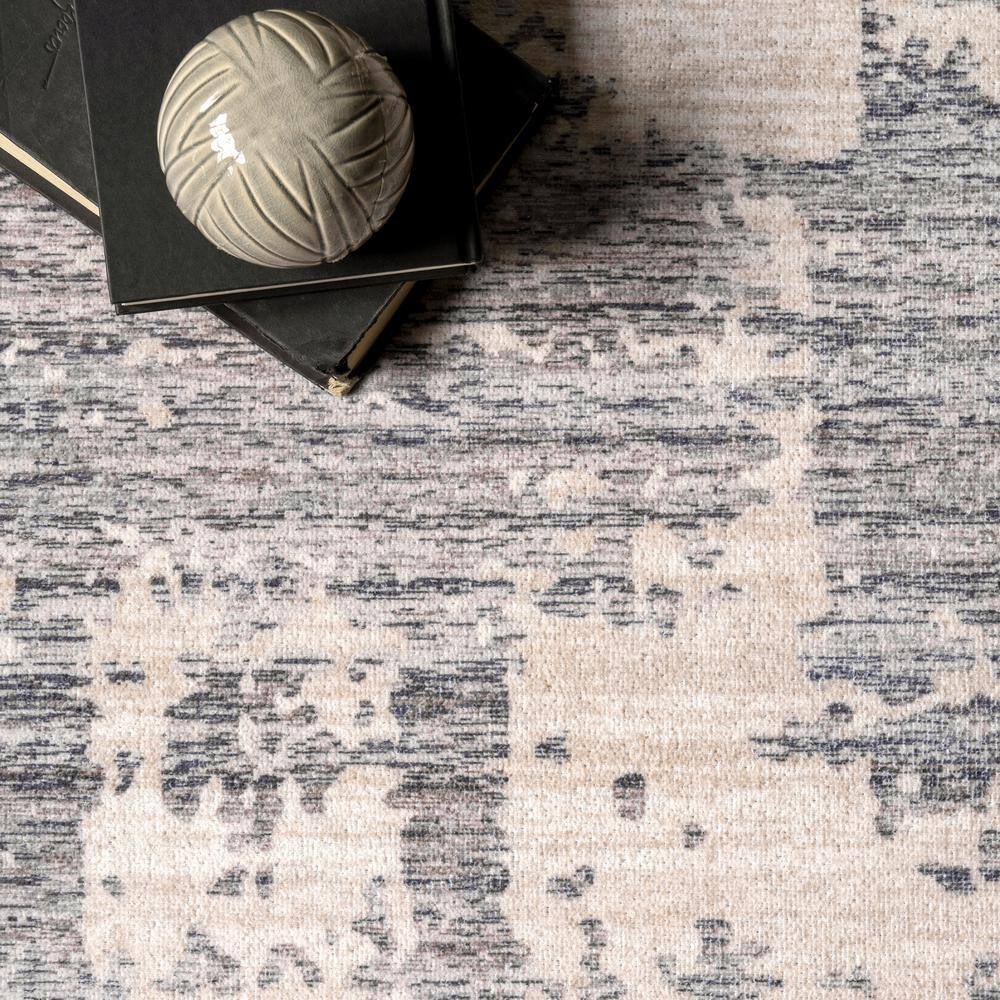 Gray Abstract 5' x 8' Washable Synthetic Area Rug