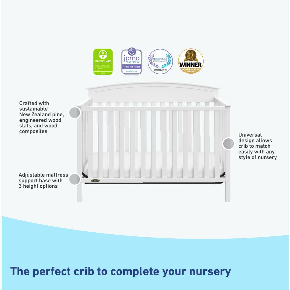 White Pine Wood 5-in-1 Convertible Crib with Adjustable Mattress Support