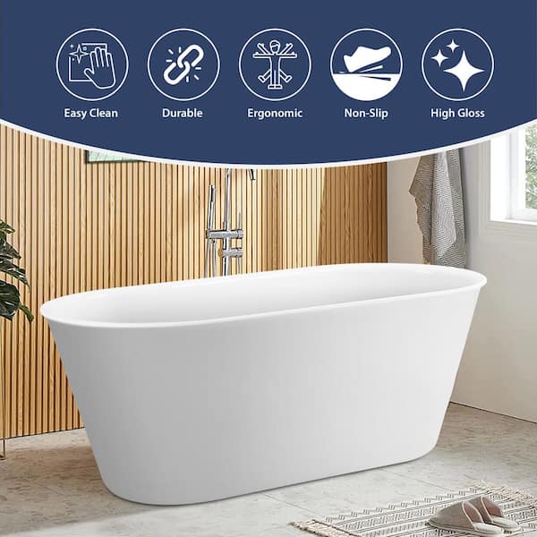 59 in. x 29 in. Acrylic Flatbottom Alcove Freestanding Soaking Bathtub in White