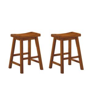 Nisky 23 in. Oak Finish Solid Wood Dining Stool with Wood Seat (Set of 2)