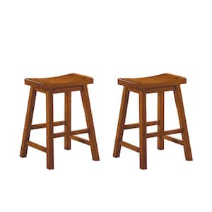 Nisky 23 in. Oak Finish Solid Wood Dining Stool with Wood Seat (Set of 2)