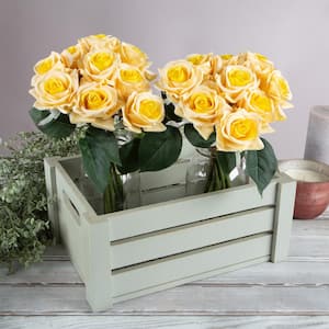 11 .5 in. Yellow Artificial Rose Flowers with Stems 18-Piece Real Touch Fake Flower Set